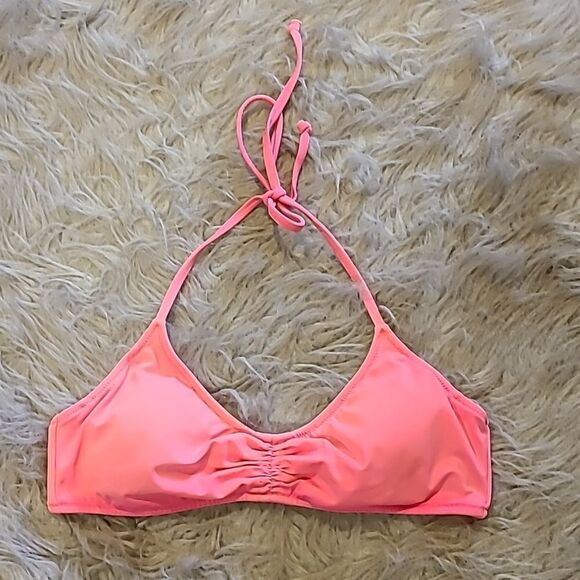 Victoria secret womens bright pink halter style swimsuit top size small - Picture 1 of 6
